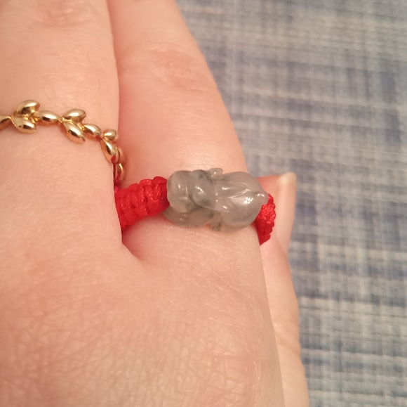Certified Burmese Jadeite Pixiu Red String Ring - Picture 3 of 12